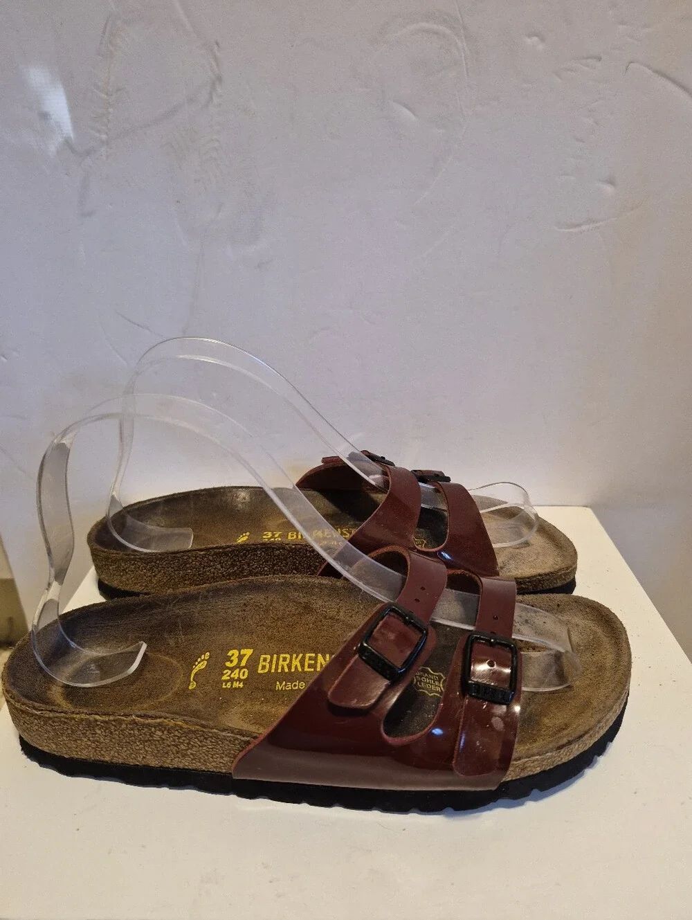 Birkenstock "Ibiza" Garnet Patent Leather Birko-Flor Sandals Sz.6/37 Ret.$125